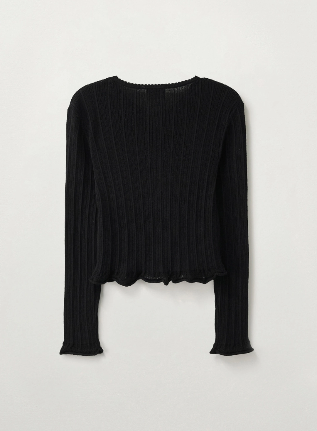 세터 (W) Sheer Long Sleeve Crop Cardigan - Black 상품 이미지 2