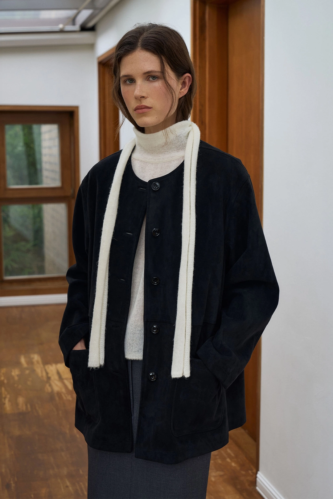 라메레이 Nonfade Suede Round Jacket[LMBFAUJK117]-Black 상품 이미지 1