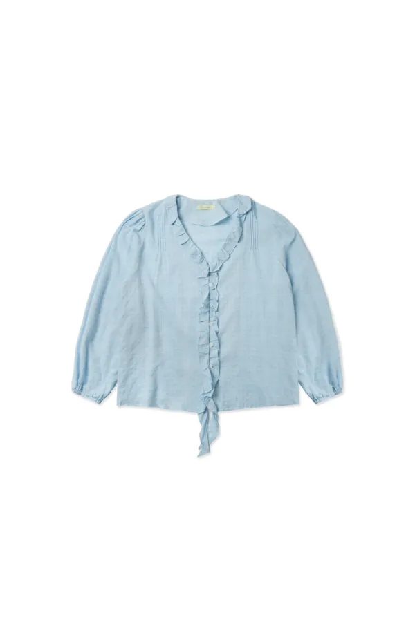 Ruffle shirring blouse_skyblue