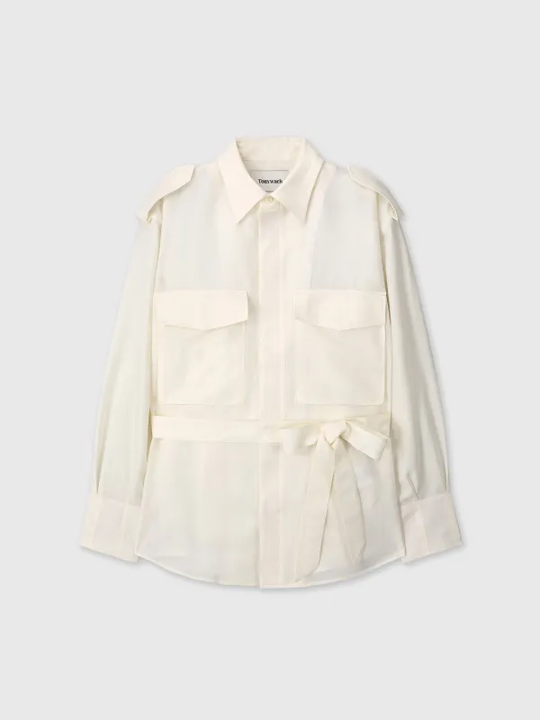 (W) SILK TWILL MILITARY FIELD SHIRT JACKET_ IVORY