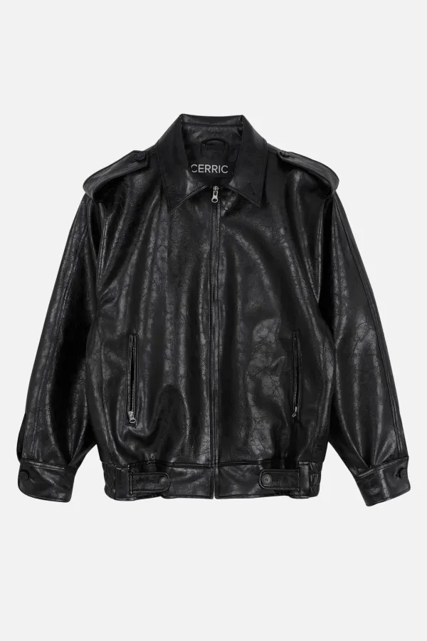 Leather Epaulet Jacket _ Black
