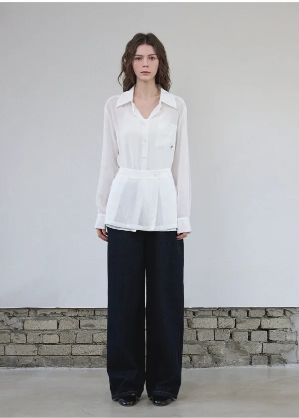  [44-120]  Eulalie See-Through Shirt-Skirt Setup  유렐리 시스루 셔츠-스커트 셋업 (봄-여름-가을-데일리룩-출근룩-격식룩-데이트룩-오피스룩-하객룩-기본템-유니크-베이직-셔츠-랩스커트-빅사이즈-자체제작) 