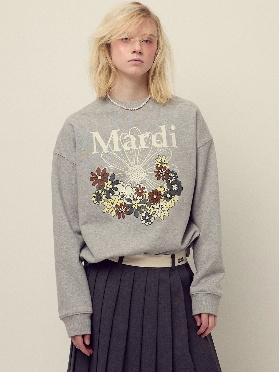 마르디 메크르디 SWEATSHIRT FLOWERMARDI JARDIN_GREY IVORY 상품 이미지 2