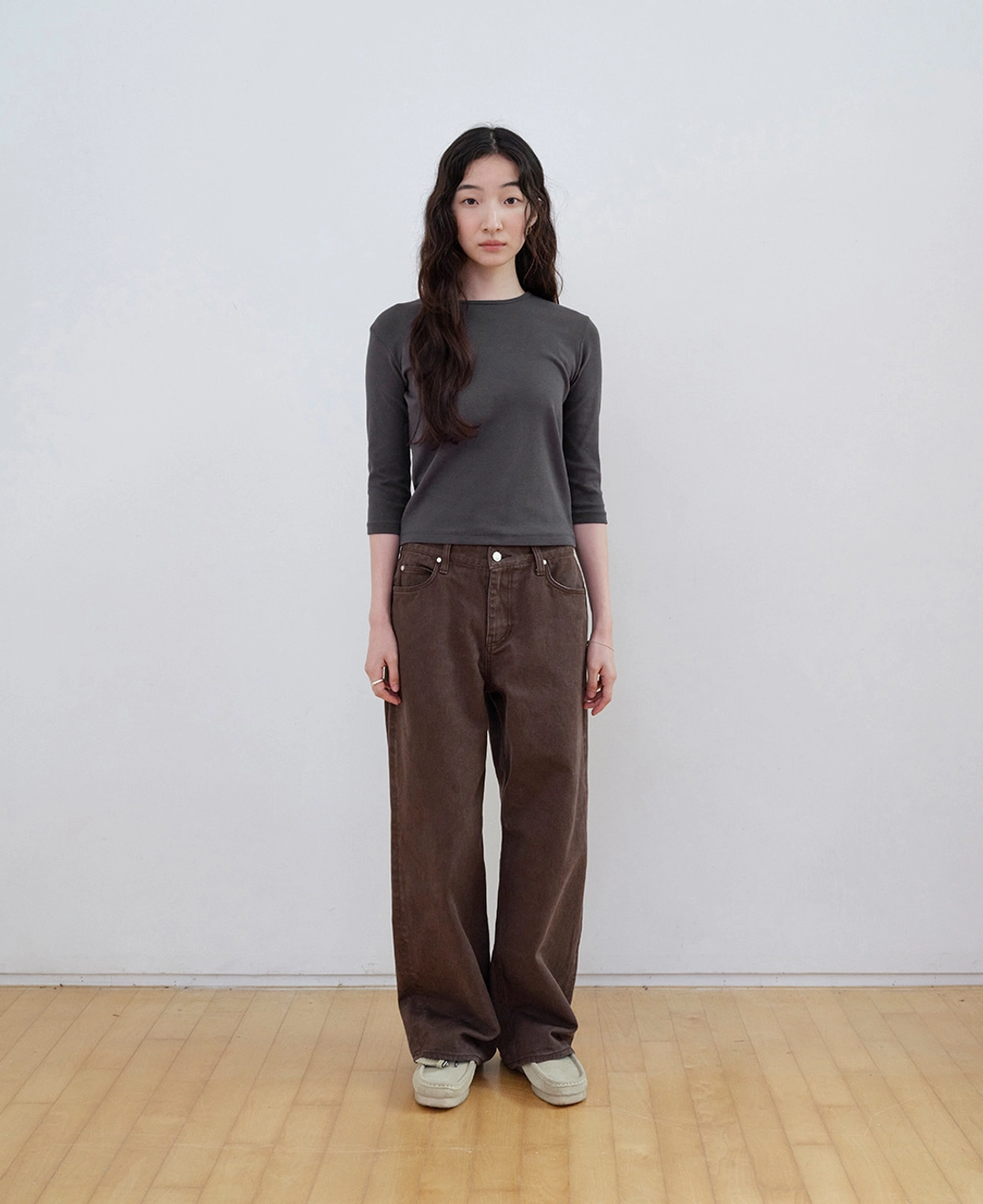 스텝어라운드 Basic 3/4 Sleeve Slim TEE_CHARCOAL 상품 이미지 1