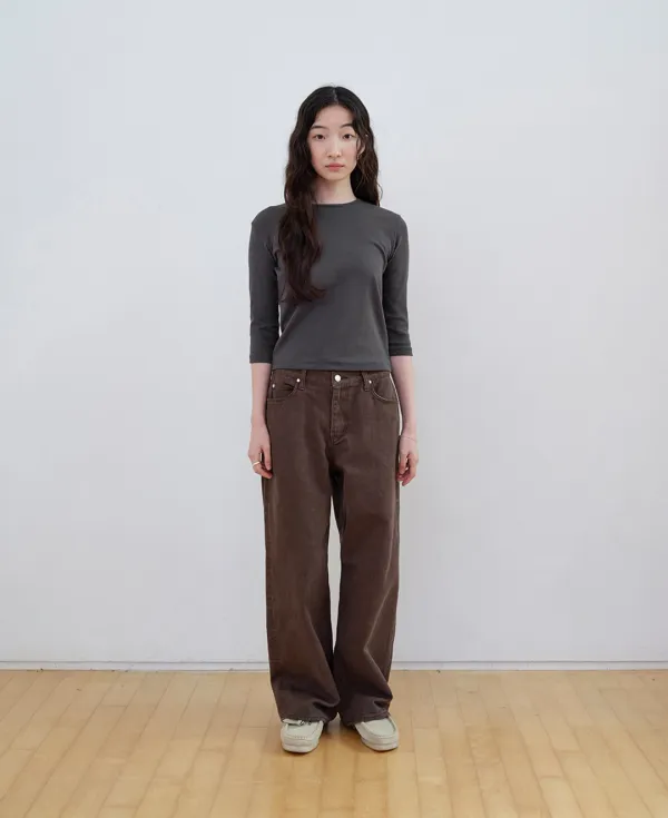 Basic 3/4 Sleeve Slim TEE_CHARCOAL