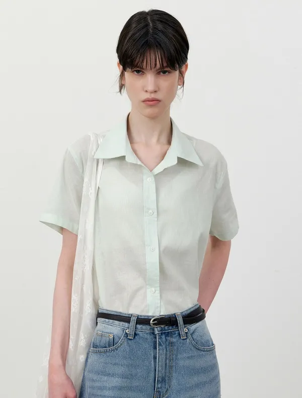 Natural linen half sleeve shirt_Mint