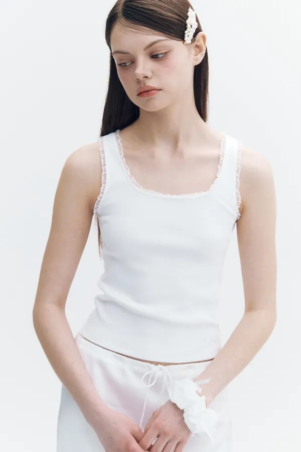 Lace Frill Sleeveless White