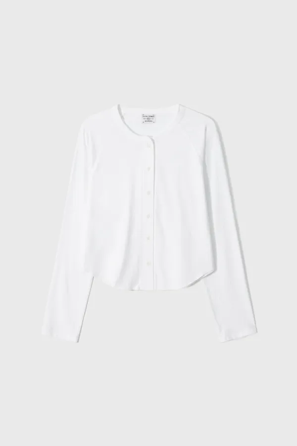 Cropped Jersey Cardigan (White)