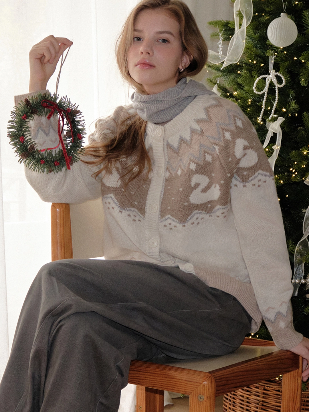 아워코모스 comos 1642 swan nordic knit wool cardigan (Ivory) 상품 이미지 2