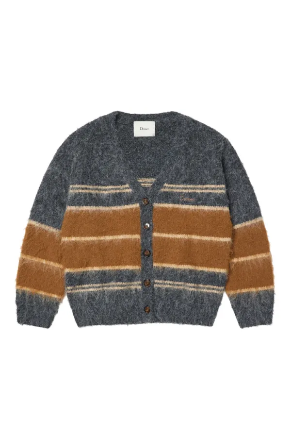 WOOL BLENDED STRIPE KNIT CARDIGAN IN GREY