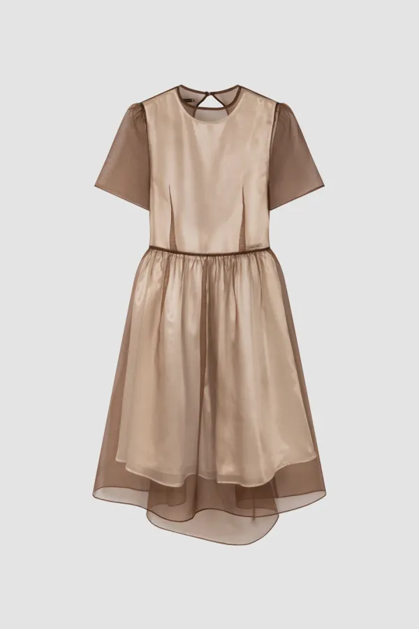 [EXCLUSIVE/SLIP DRESS SET] SIGNATURE ORGANZA DRESS_BROWN/WHITE
