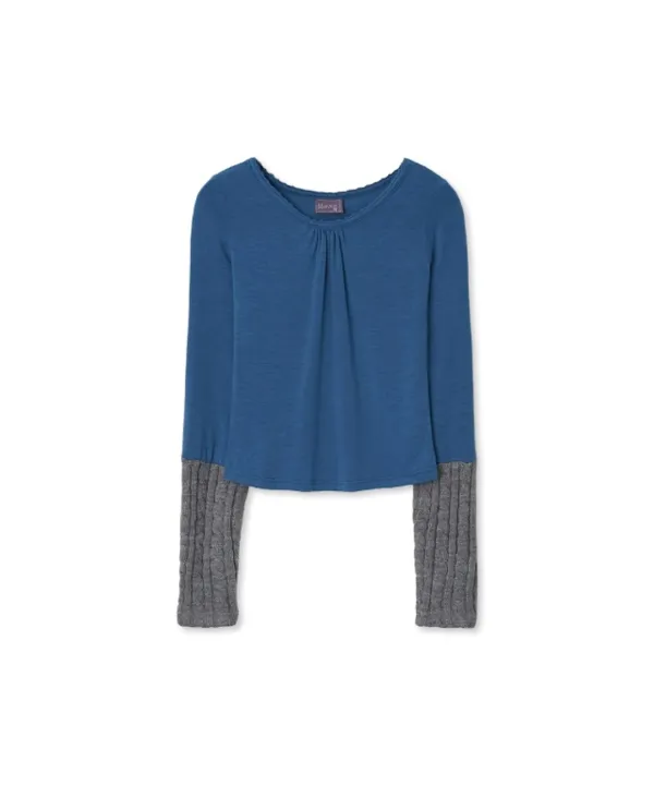 셔링 배색 롱슬리브 (blue)