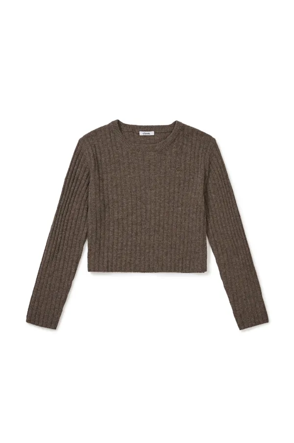 [25FW clove] Ribbed Cropped Knit (Brown)