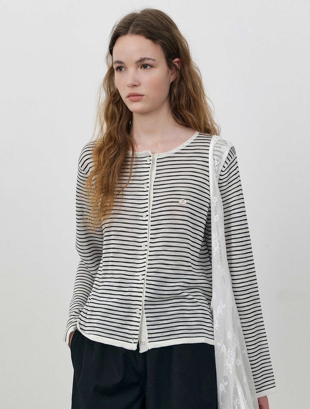 로에일 Natural texture stripe cardigan_Black stripe 상품 이미지 1