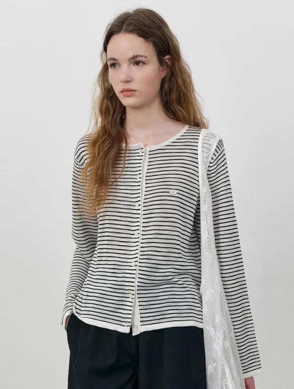 Natural texture stripe cardigan_Black stripe