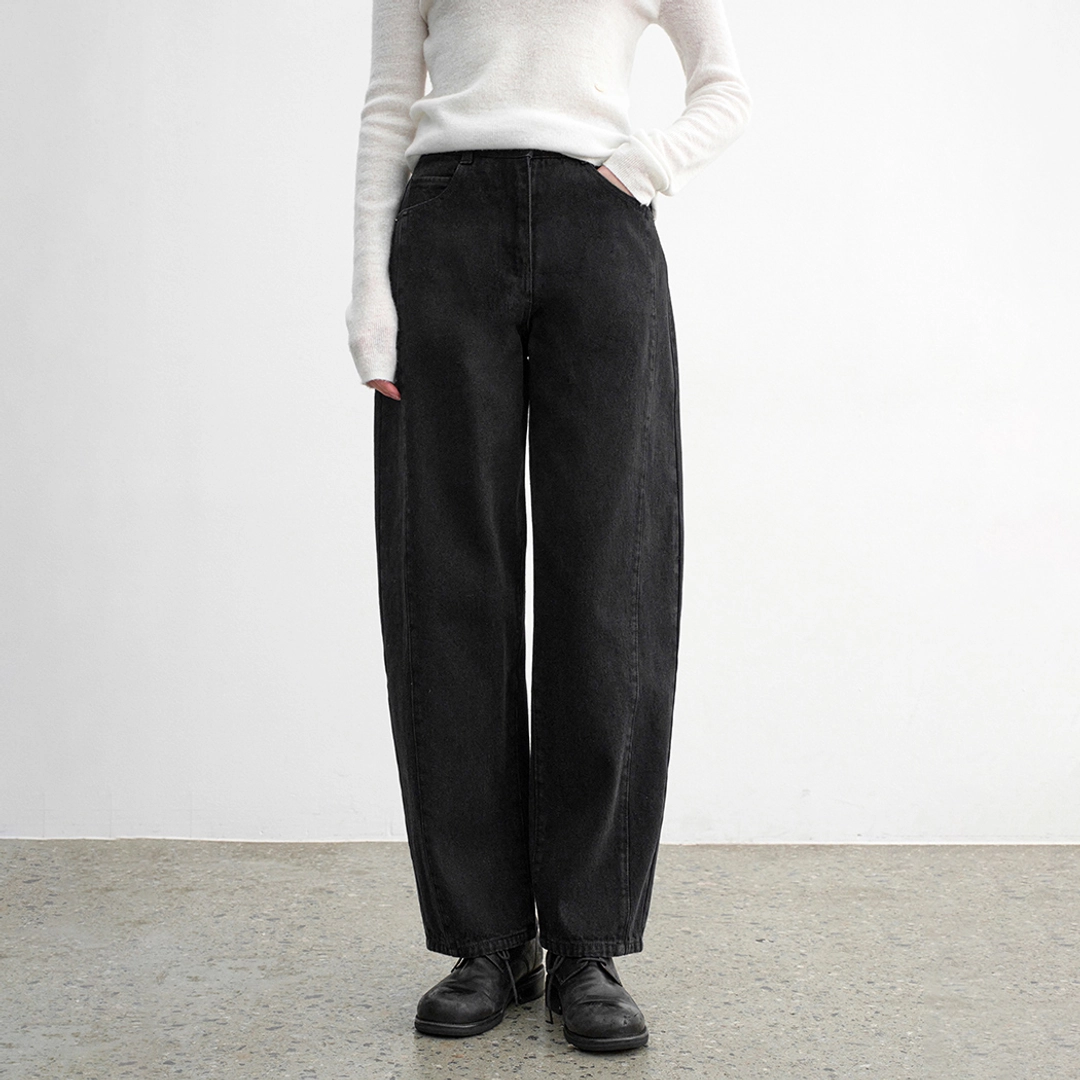 아뜰리에 나인 (PT-5730)WARM HIGH WAIST CURVED DENIM PANTS 상품 이미지 1