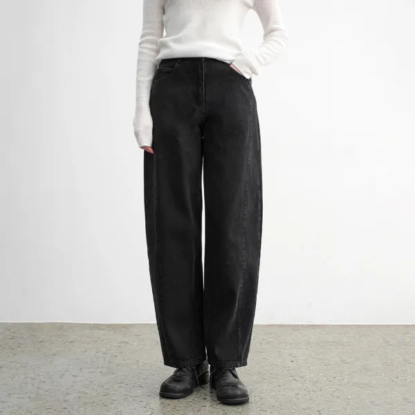 (PT-5730)WARM HIGH WAIST CURVED DENIM PANTS