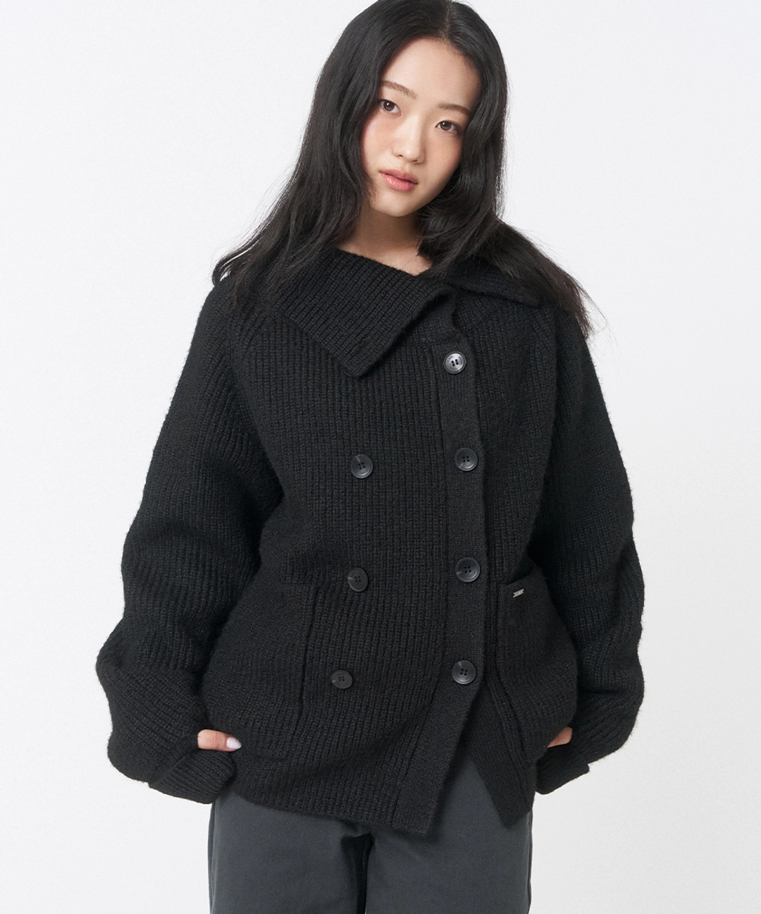 미세키서울 Double button bold knit BLACK 상품 이미지 2