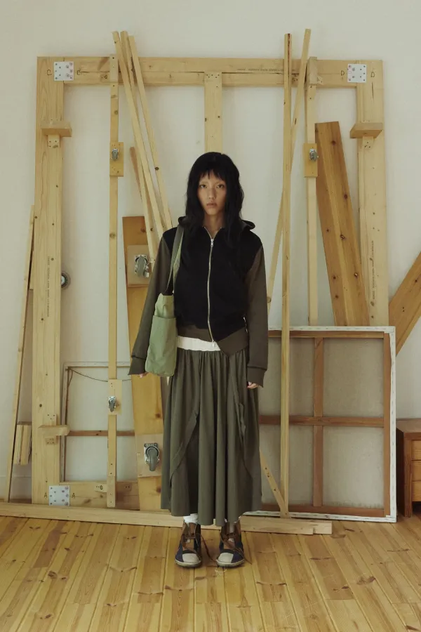 GATHERED SKIRT MELANGE GREY/KHAKI