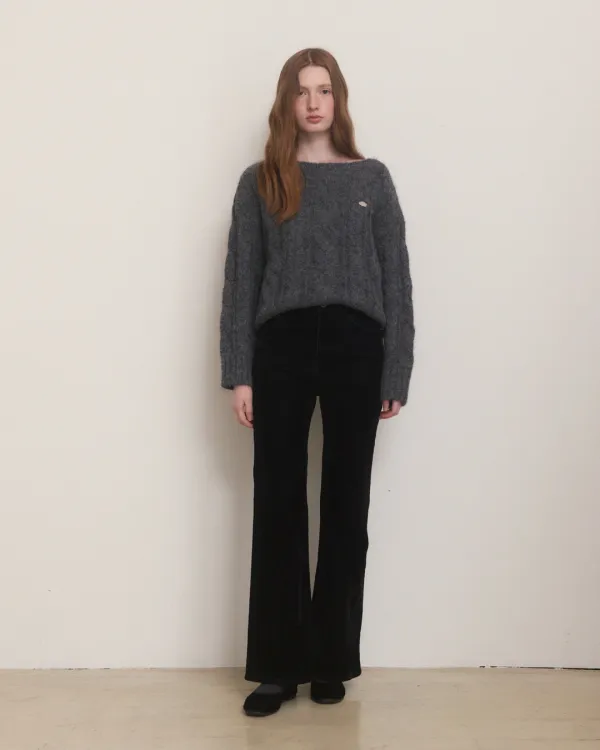 Velvet warm boots cut pants - black