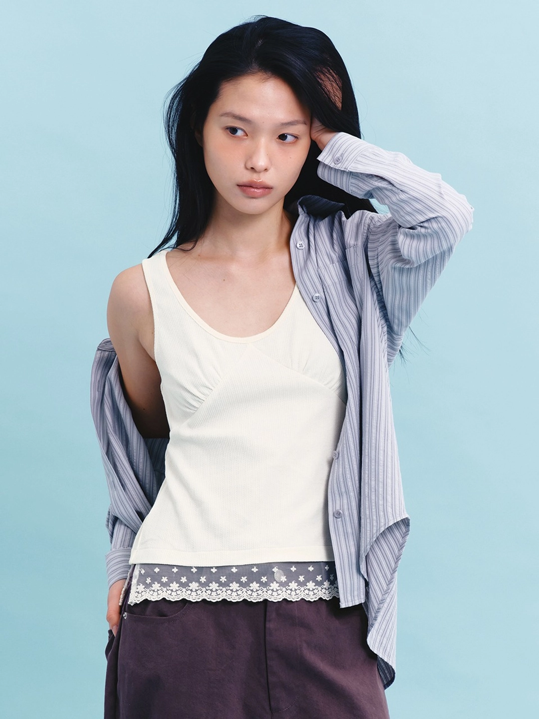 마가린핑거스 STRIPE OVERSIZED SHIRT (GREY) 상품 이미지 2