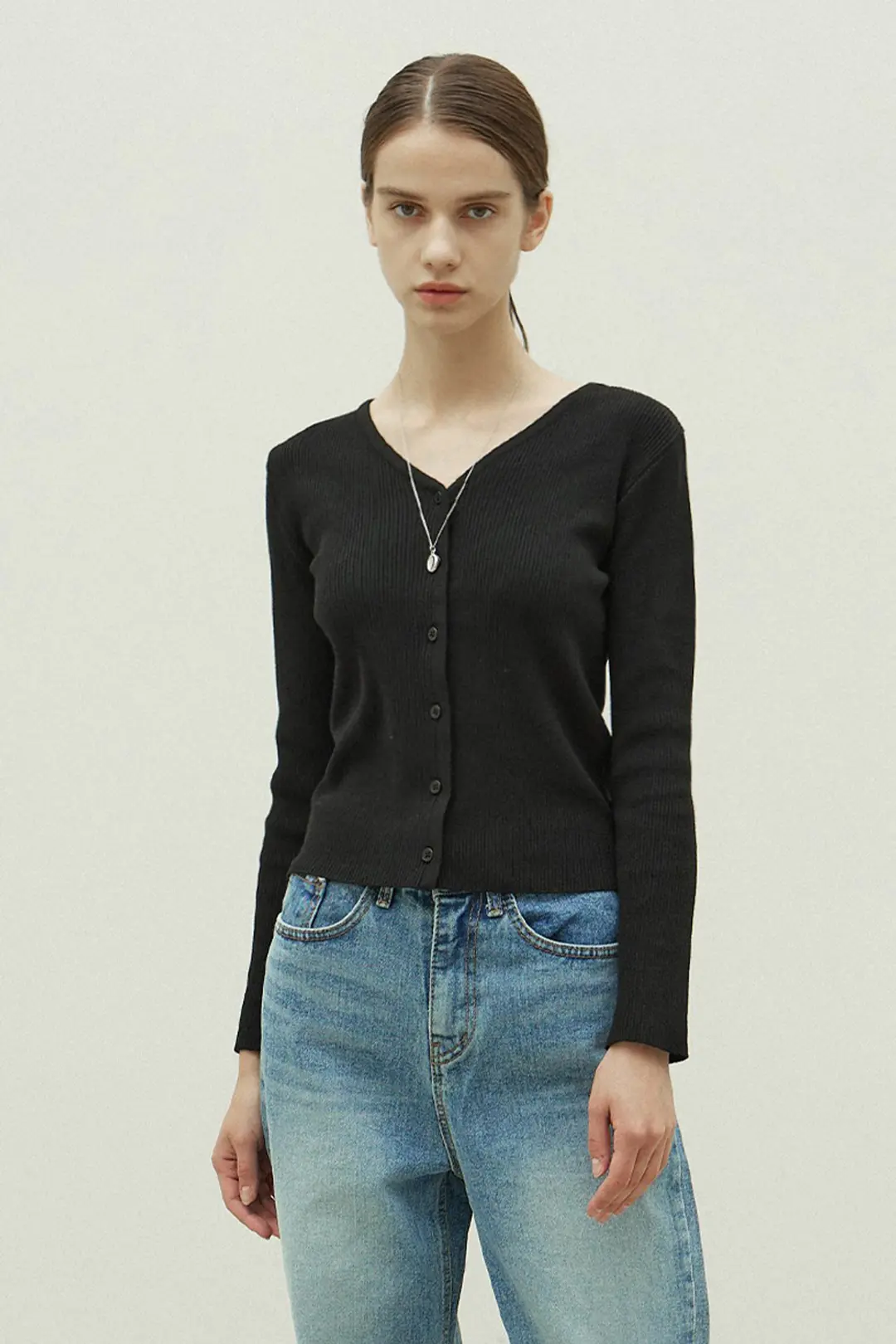 오브오브 Slim v-neck cardigan_black 상품 이미지 2
