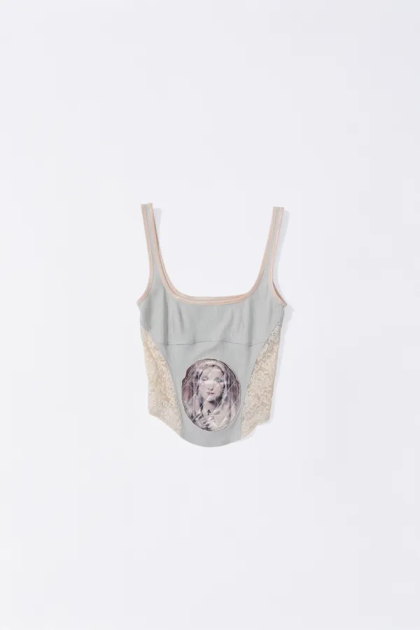Beaded Maria Top Pale Gray