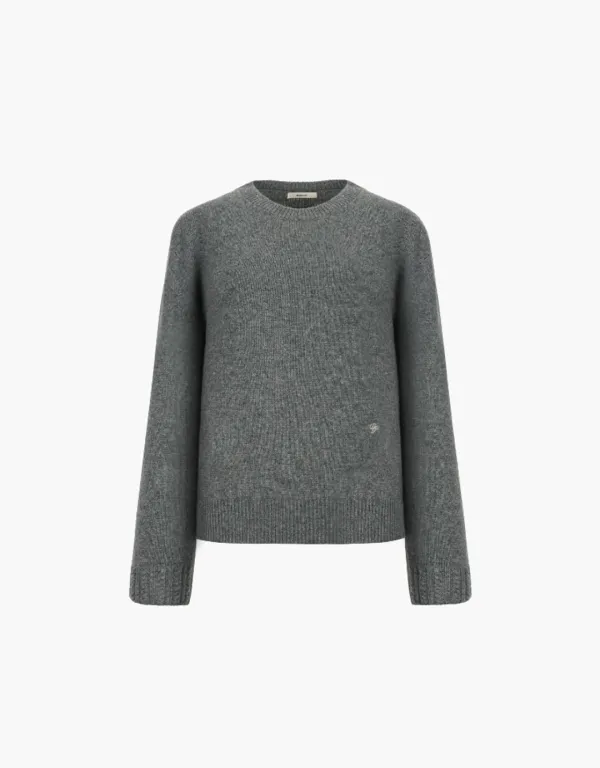 wool blended round pullover - grey