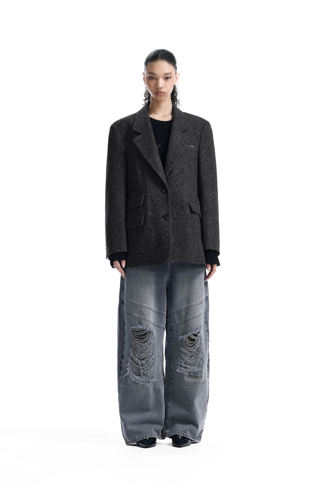 트리밍버드 Back-Button Oversized Wool Blazer [ Charcoal ] 상품 이미지 2