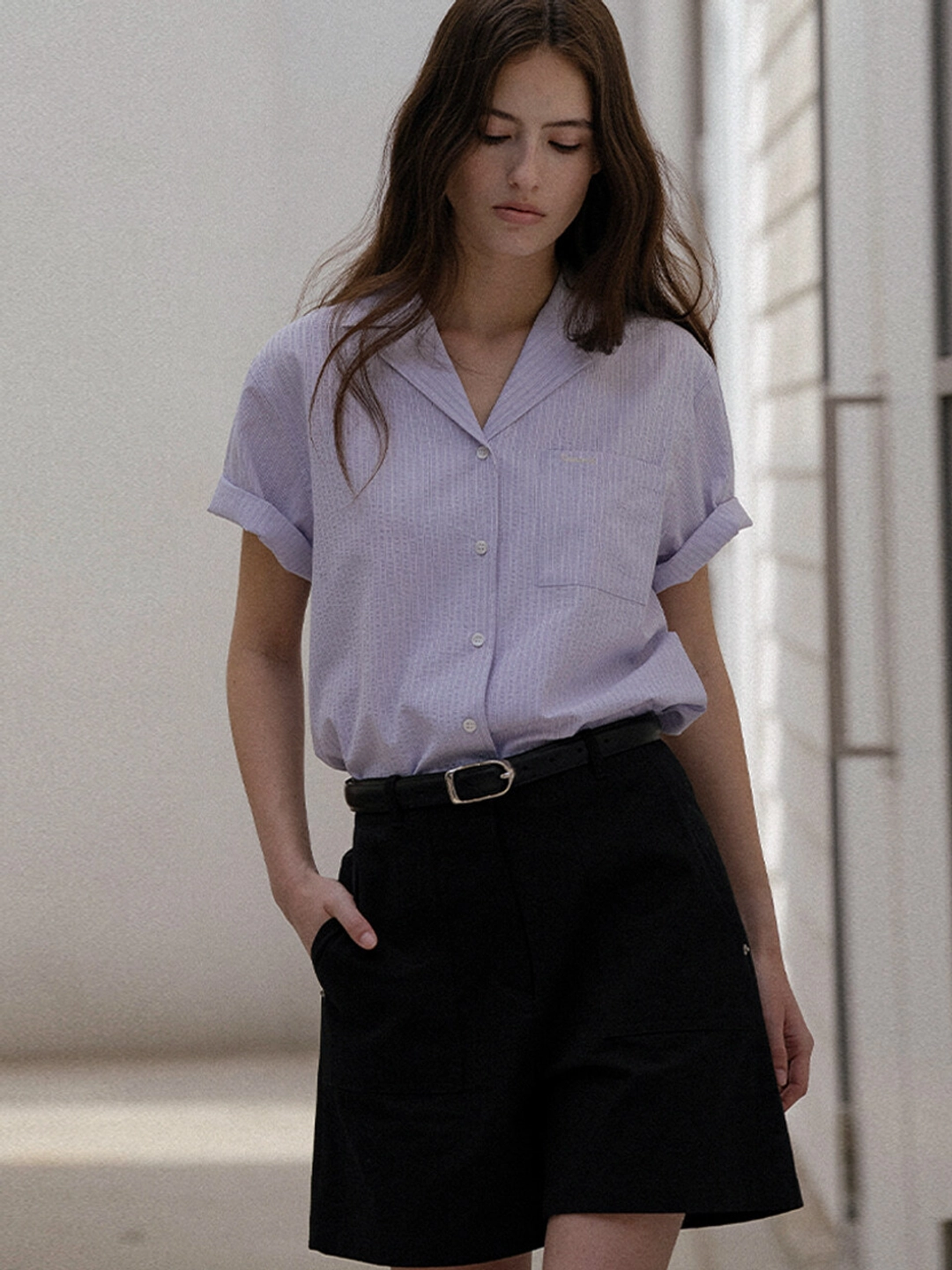 노운베러 V-collar seersucker shirt [KNSS03SH03]_Purple 상품 이미지 2