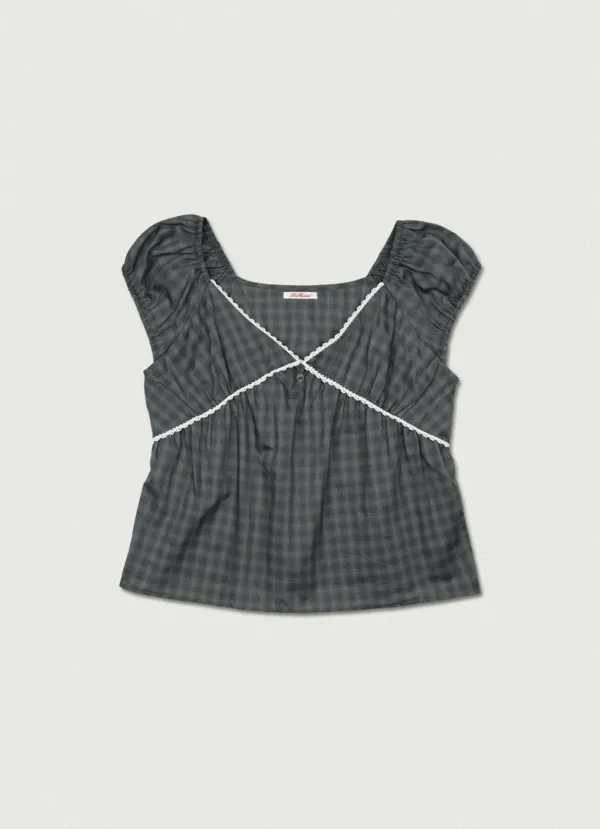2nd/ Sorbet Cap Sleeve Blouse [check charcoal]