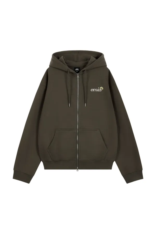 LETTERING LOGO ZIP UP HOODIE-BROWN