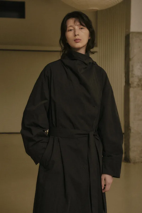 SOFIA COWL-NECK TRENCH COAT_CHARCOAL