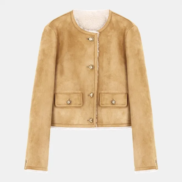 suede round shearling jacket (beige)