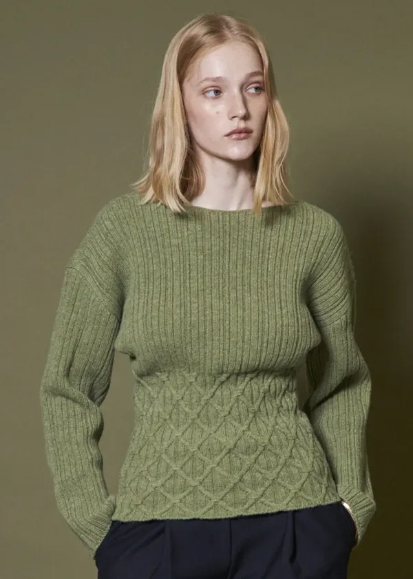 CABLE WAIST WOOL KNIT _GREEN