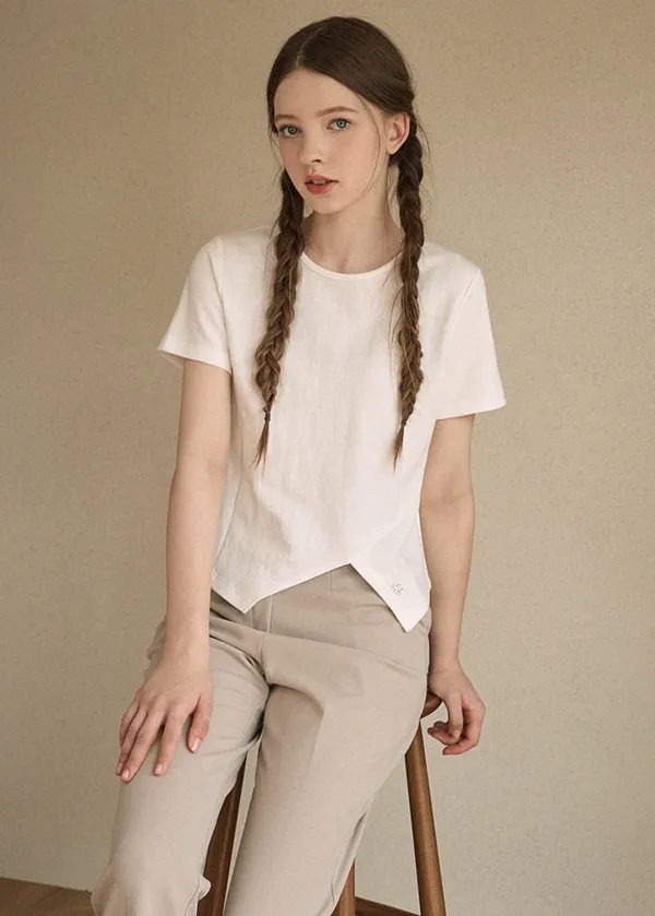  [44-120]  Aquamarine M-Slit Point T-shirt  아쿠아마린 엠-슬릿 포인트 티-셔츠 (여름-꾸안꾸-마실룩-데일리룩-이지웨어-출근룩-베이직-다이마루-라운드넥-슬림핏-트임-기본템-유니크-빅사이즈-자체제작) 