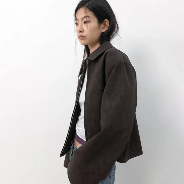 (JK-3072)ZIP-UP SUEDE LEATHER JACKET
