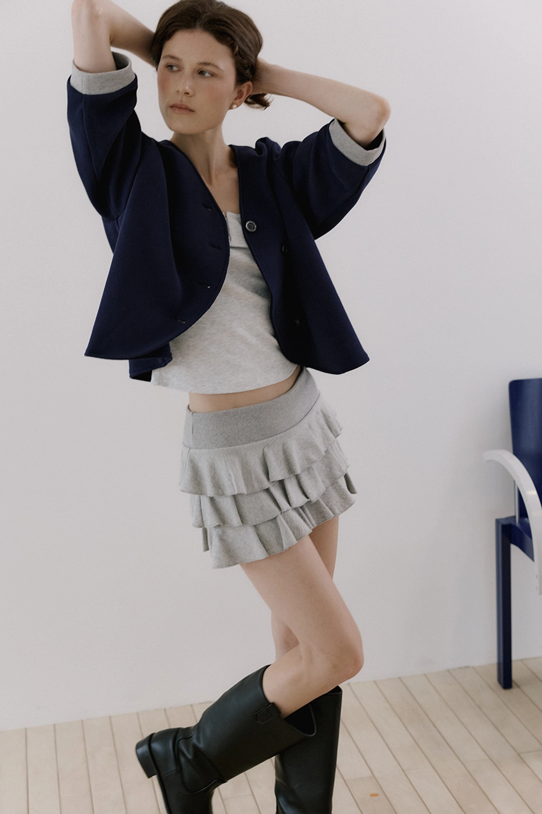 모어댄라이크 WAFFLE ROUND JACKET - NAVY 상품 이미지 1