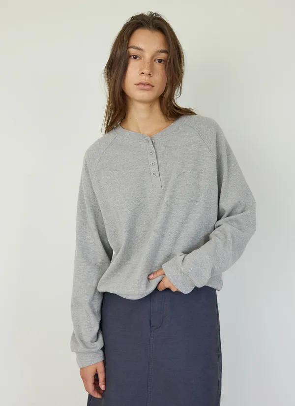 Henley Neck Waffle Sweatshirt (Grey)