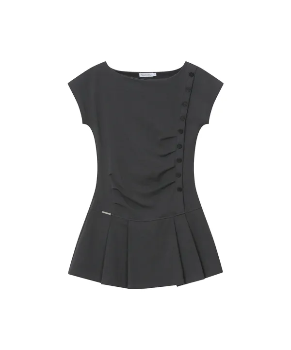 [레이 PICK] Pleats button mini onepiece CHARCOAL
