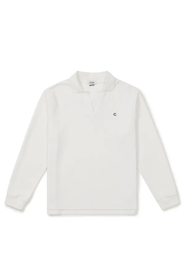 [25FW clove] Stretch Open-Collar T-Shirt (White)