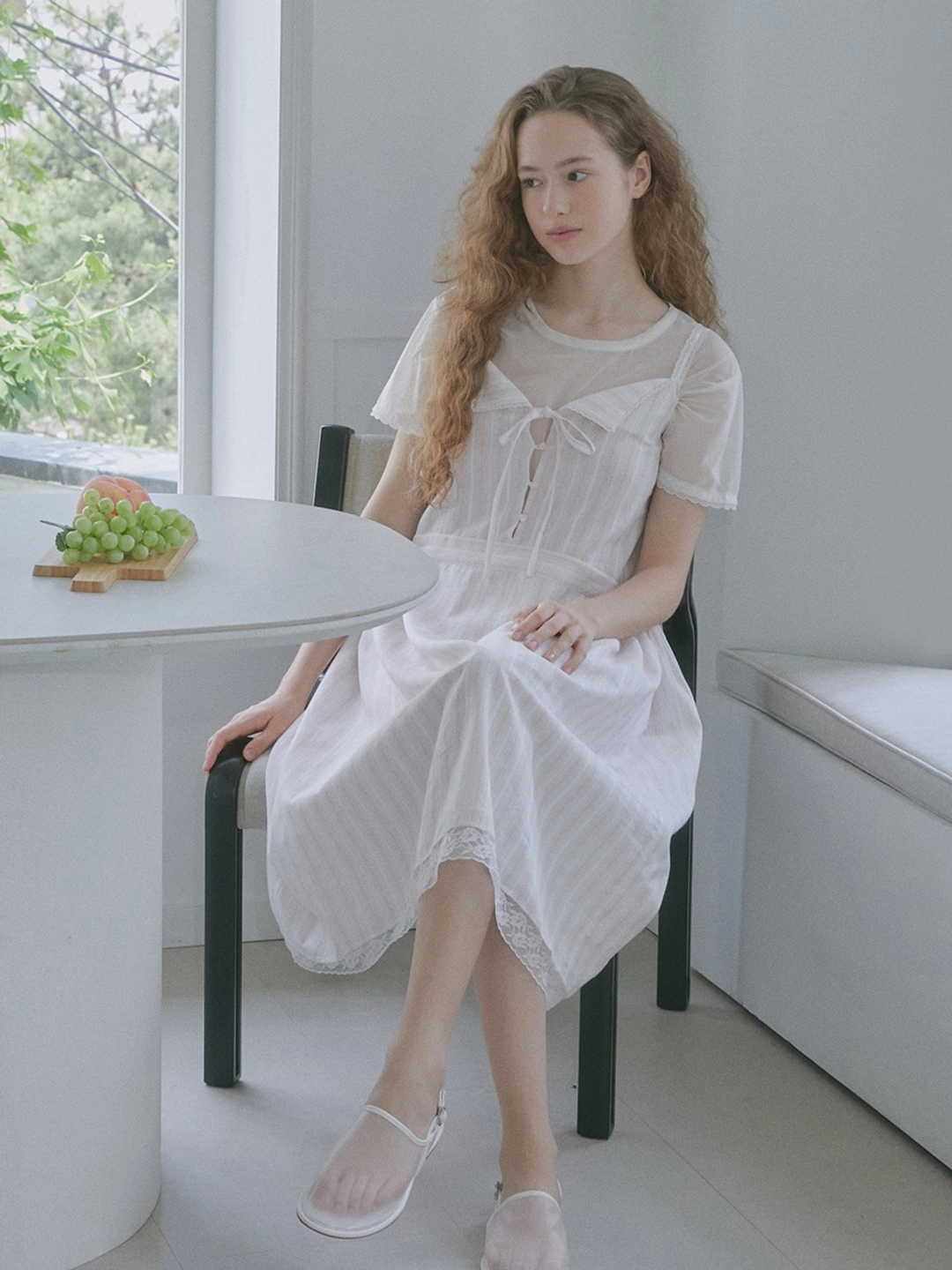 마가린핑거스 LACE STRIPE LONG ONE-PIECE (LIGHT PINK) 상품 이미지 2
