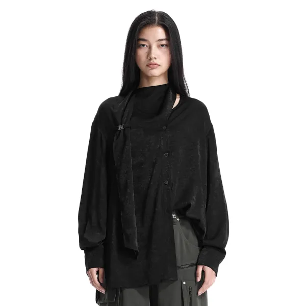 Asymmetric Scarf Blouse [ Black ]