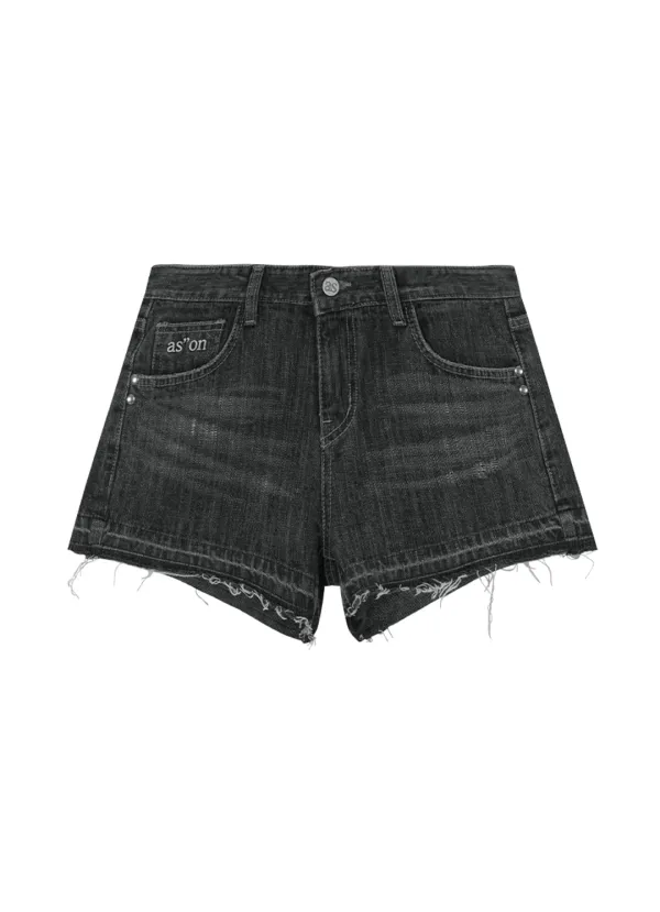 FOLD DENIM SHORT PANTS / BLACK