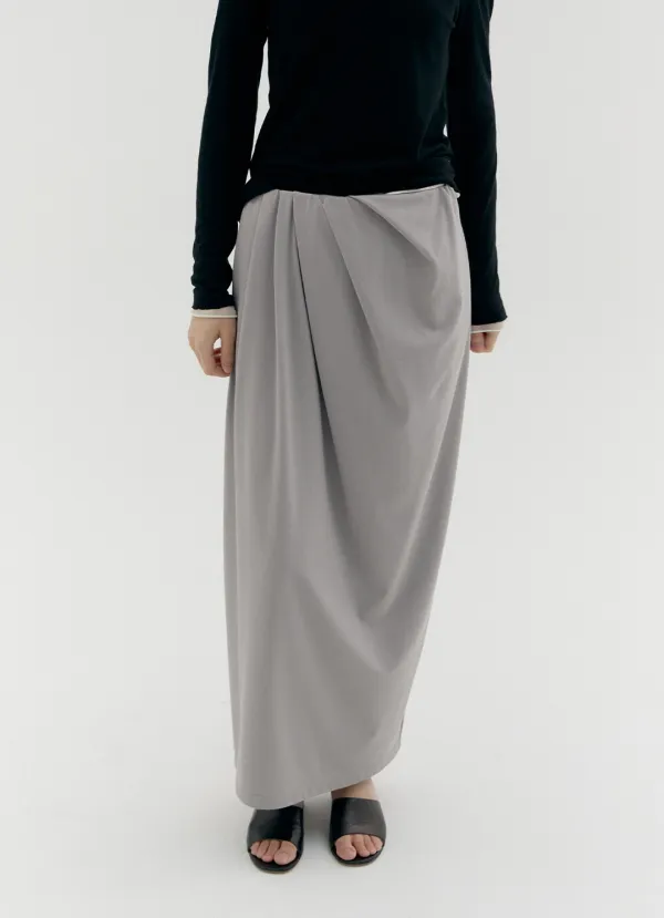 FOLDED MAXI SKIRT, LIGHT GRAY