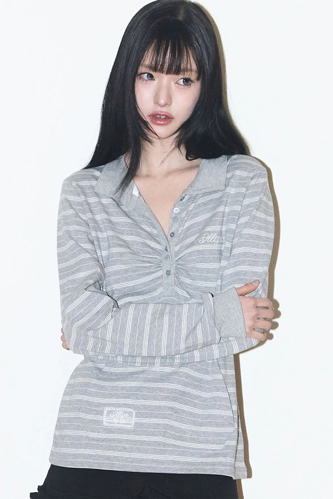 일리고 오픈 카라 롱슬리브 멜란지 상품 이미지 1