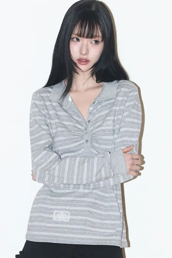 오픈 카라 롱슬리브 멜란지