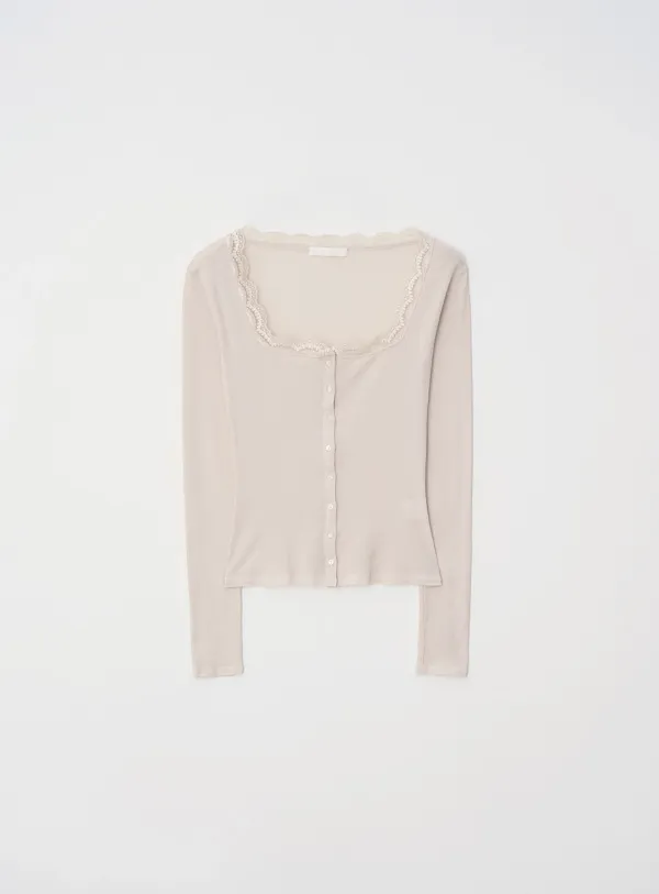 [2ND]Chloe lace button tee(2color)
