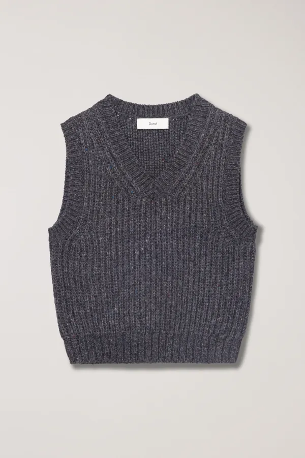 UNISEX V-NECK KNIT VEST CHARCOAL GREY_UDSW5C113CG