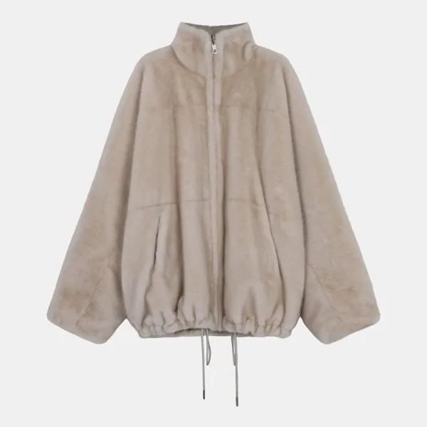fur reversible zip-up jacket (light beige)